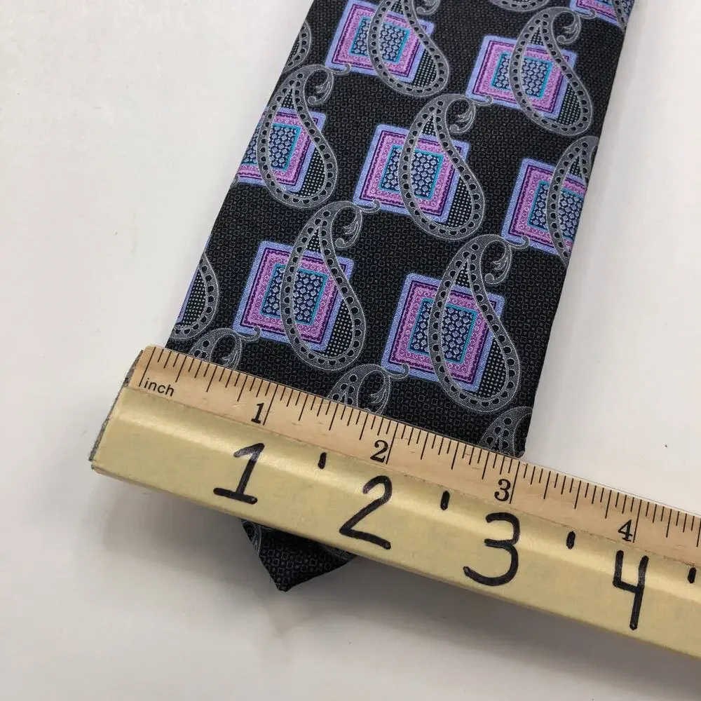 JZ Richards 100% Silk Neck Tie Men’s Geometric Paisley Black Purple 57-in X 3